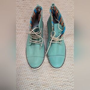 ALISSON Women's Teal Lace-Up Ankle Boots Turquoise Color Size 7